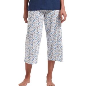 HUE Sleepwell Pajama Pants Capri Loungewear Bottoms Blue White Size S
